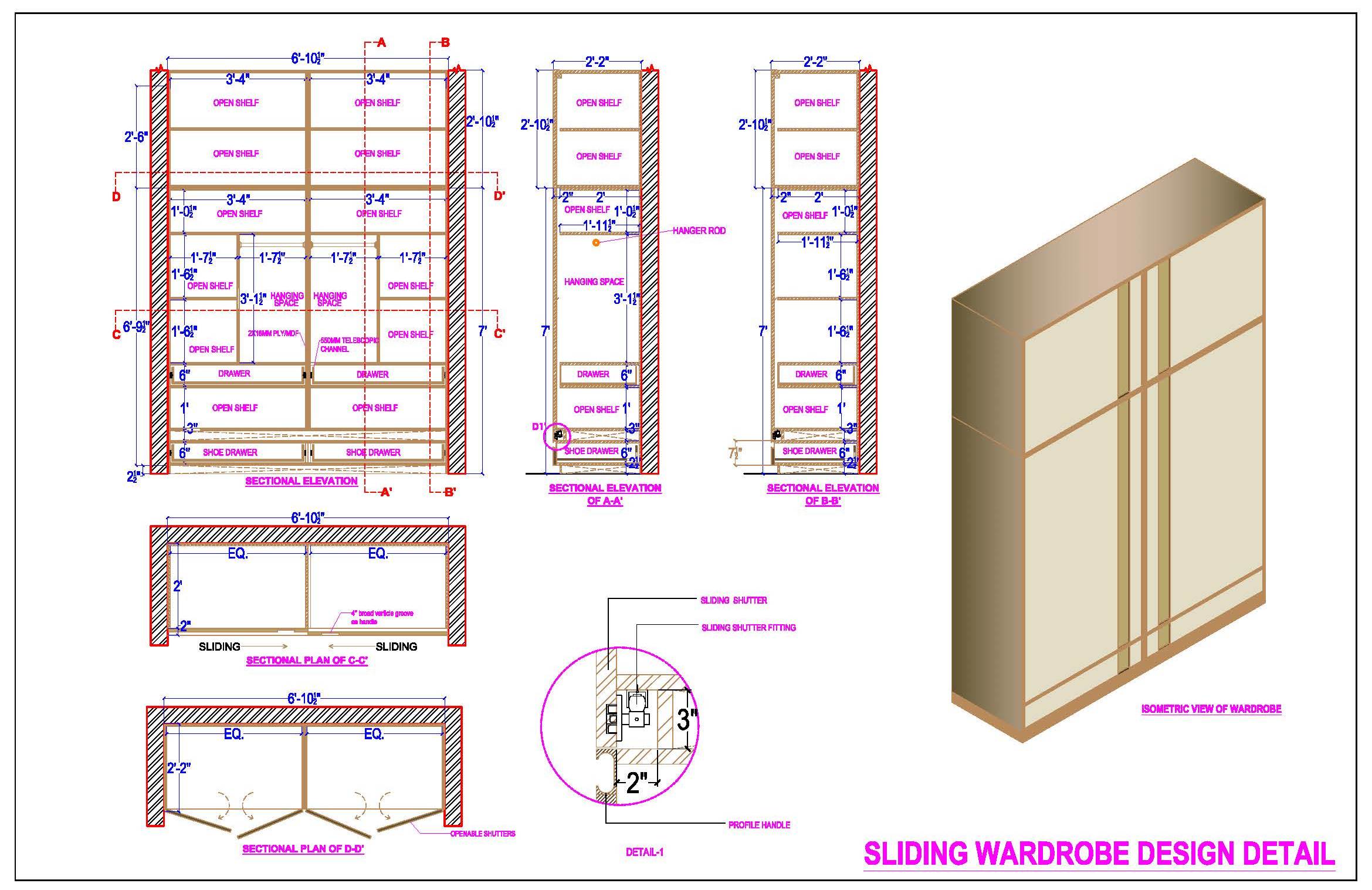 Professional Sliding Wardrobe CAD Drawing